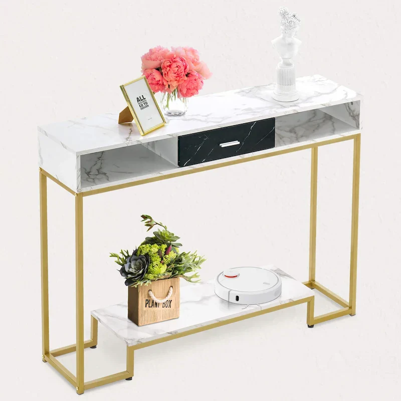 MCombo Console Table with Drawers, Marble and Gold Legs