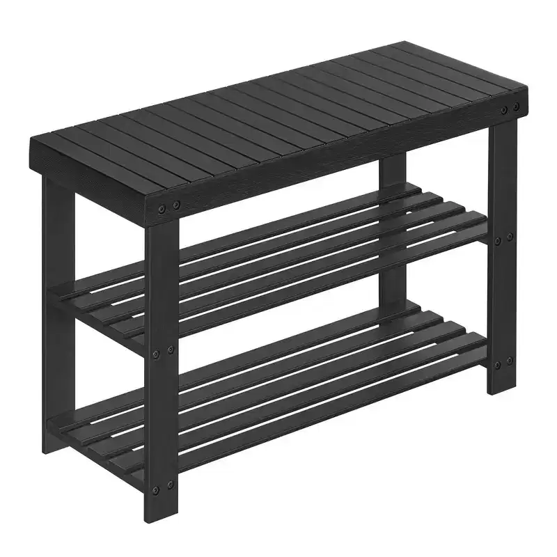 Bamboo Shoe Rack Bench, 3-Tier Shoe Storage Organizer Shelf Holder Home Entryway Hallway