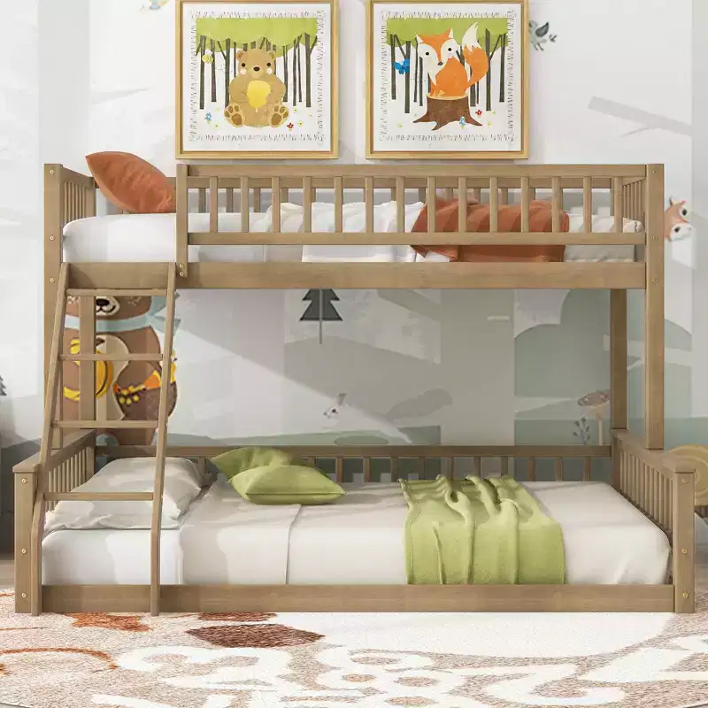 Twin XL Size Wood Bunk Bed with Guardrail, Ladder, Easy Assembly