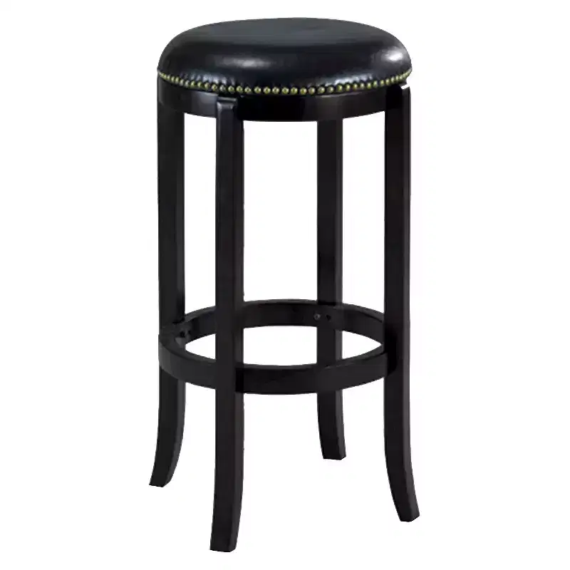 Black Swivel Backless Counter Height Bar Stool, Faux Leather, Nailhead Trim, Seats 1