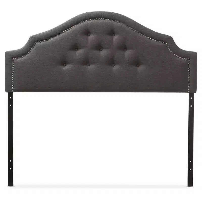 King Size Modern Fabric Upholstered Headboard with Button-Tufting and Curved Design