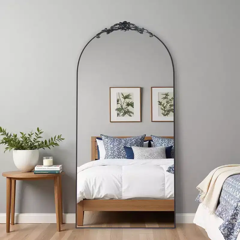 Full-Length Wooden Mirror with Right-Angled Arch Frame
