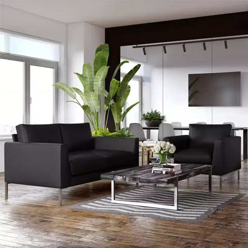 Commercial-Grade Faux Leather Sofa, Black