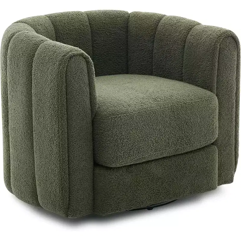 Modern Soft Swivel Lounge Chair,360 Degree Rotating Barrel Accent Armchair,Striped Backrest,Soft Padding,Upholstered Stuffed Smooth for Living Room