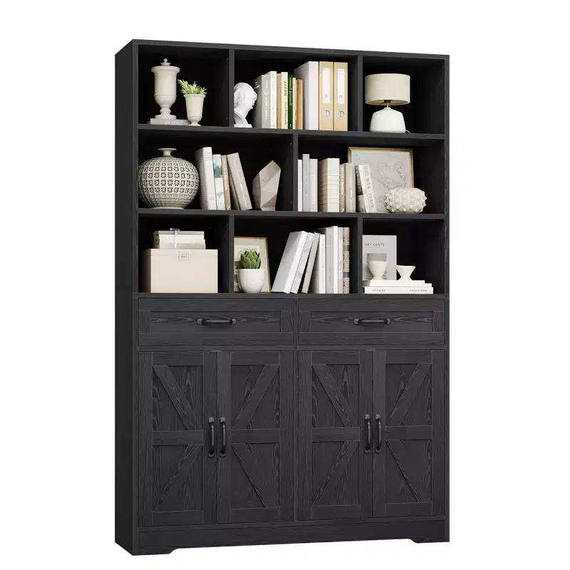 Acekool 71 Inch Tall 6 Tier Bookcase with 8 Cubbies 2 Drawers 4 Doors for Living Room Office