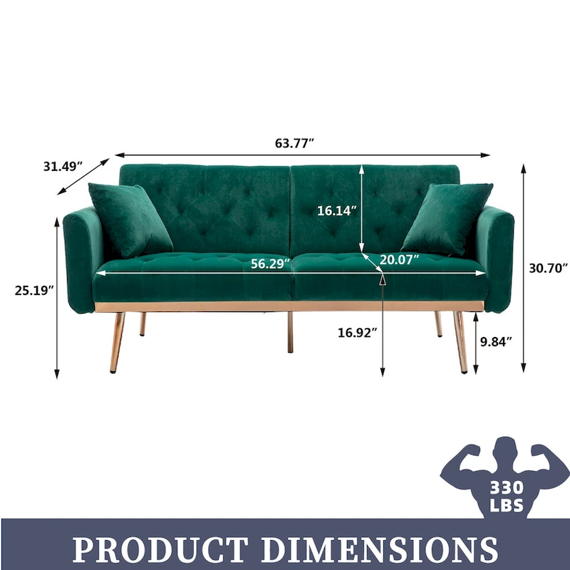 Velvet Upholstered Tufted Loveseats Sleeper Sofa With Rose Golden Legs
