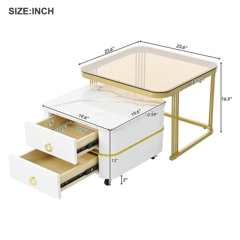 Harper&Bright Designs 2-in-1 Square Nesting Coffee Table with Wheels