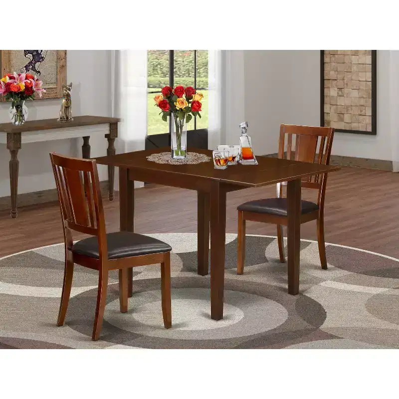 HomeStock 3 Piece Dinette Set Small Kitchen Table Chairs Mahogany Finish