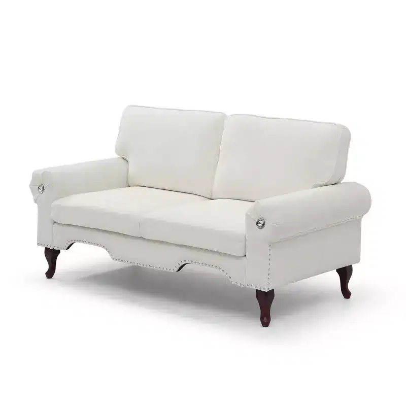 GDFStudio Sheila Linen Upholstery Sofa with Crystal button and Copper Nail