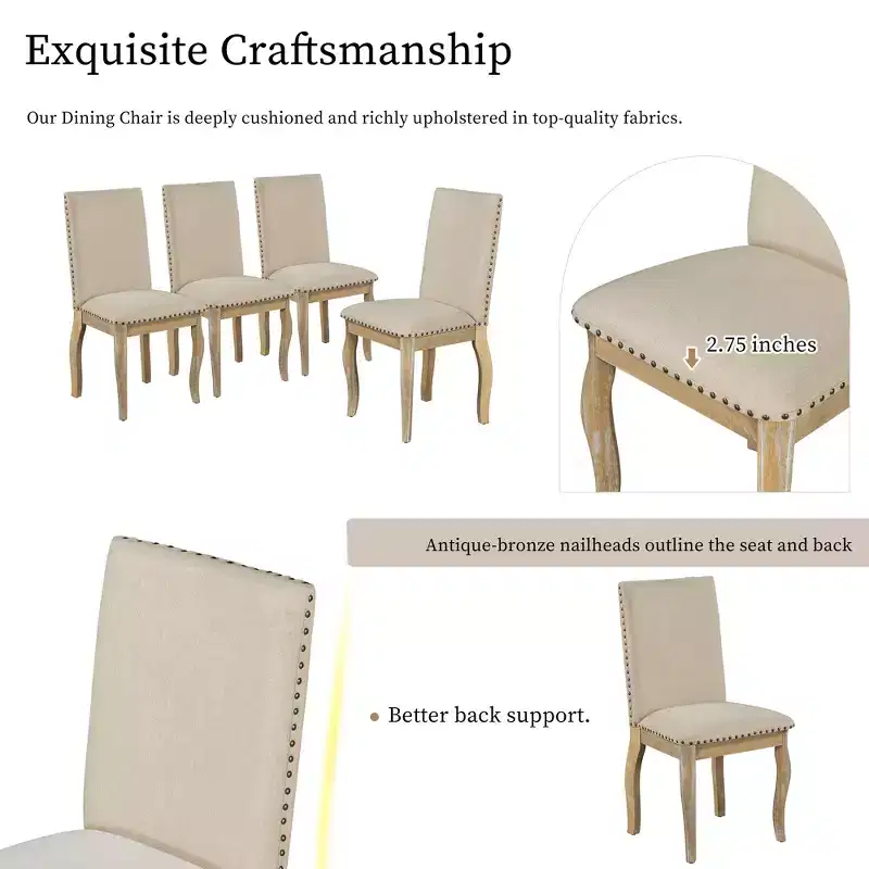 Whisen 5-Piece Farmhouse Dining Table Set with Extendable Dining Table and 4 Upholstered Dining Chairs