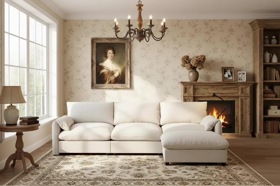 Oversized Chenille Sectional Sofa Couch with Storage Ottoman and Pockets, Adjustable Phone Holder and Charging Ports