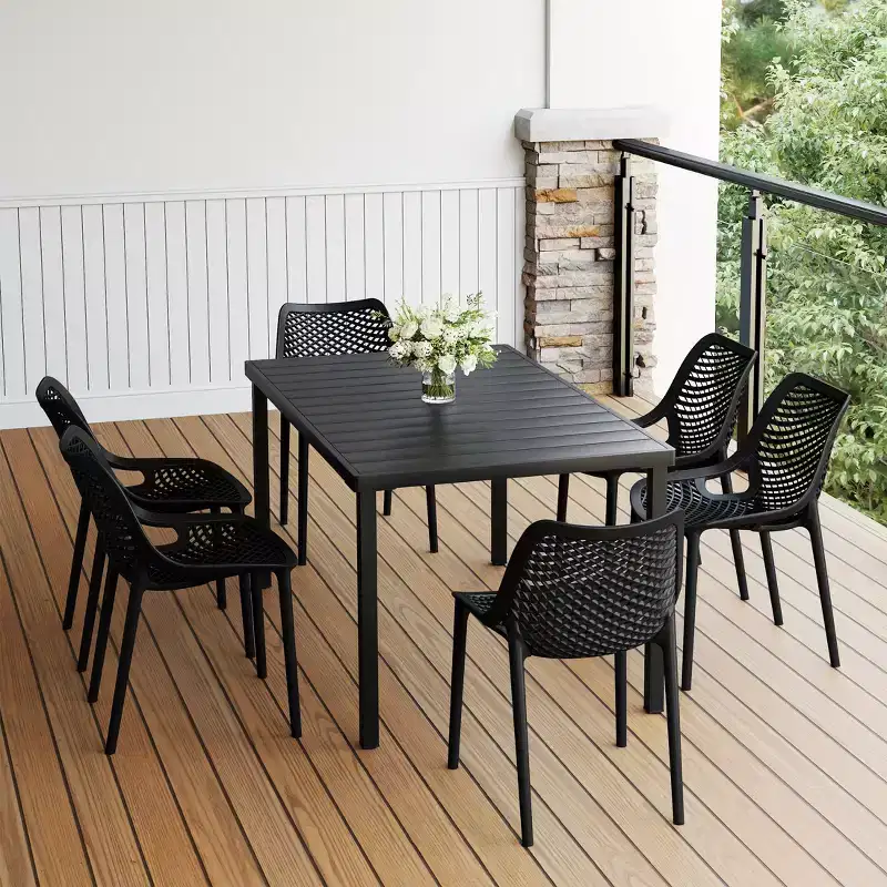 WestinTrends Playa 7-Piece Outdoor Metal Patio Dining Table Set With Stackable Patio Chairs