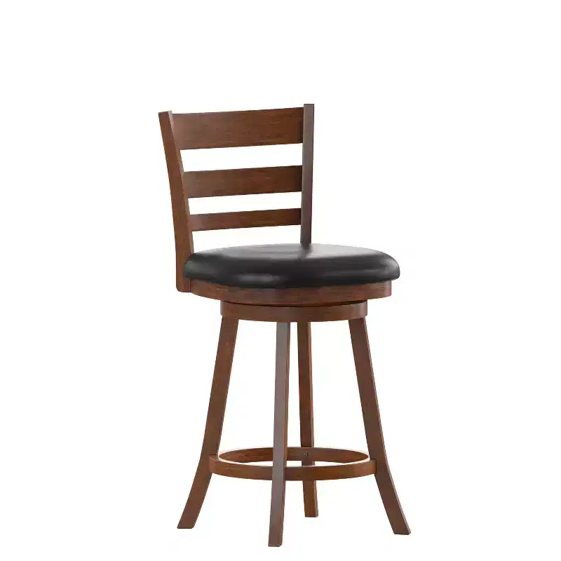 Flash Furniture Zerrick Commercial Grade Wood Classic Ladderback Swivel Counter Height Barstool with Padded, Upholstered Seat