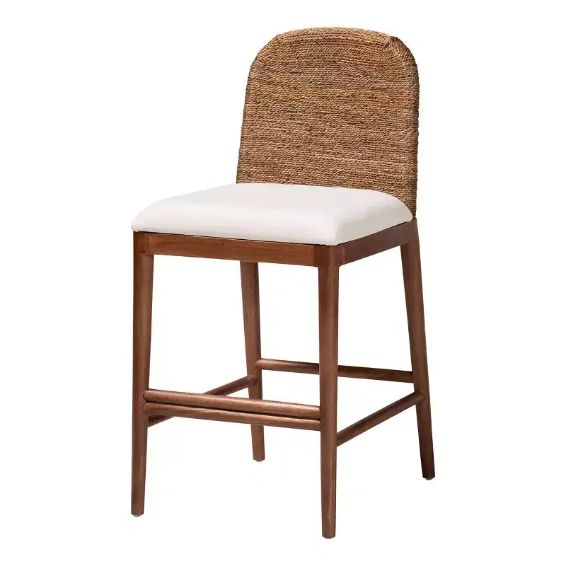 Counter Height Barstool, Seagrass & Acacia Wood, White/Natural, 22