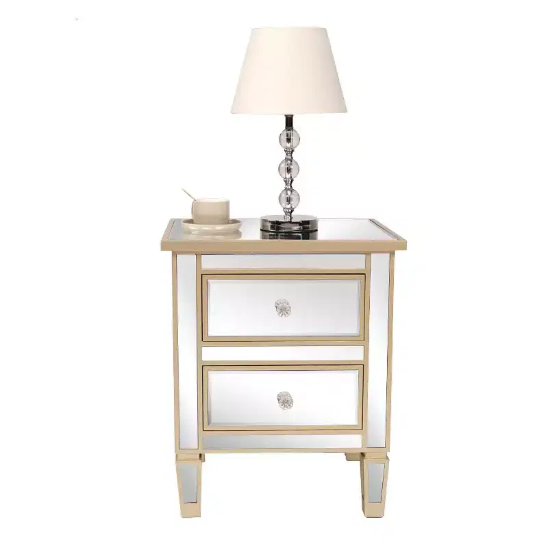 2-Drawer Nightstand with Gold Handles, 19.69