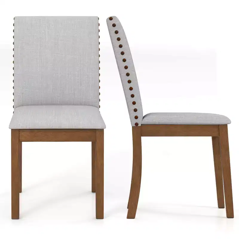 Upholstered Dining Chairs with Nailhead Trim Rubber Wood Legs Padded Seat