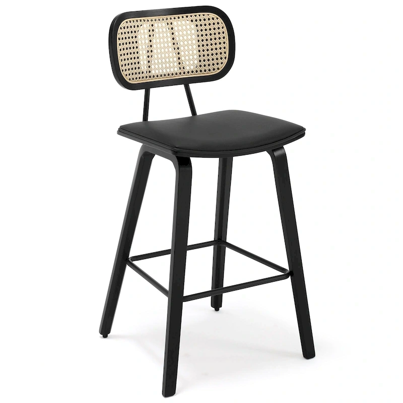 26-inch Wood Counter Height Bar Stools with Rattan Back