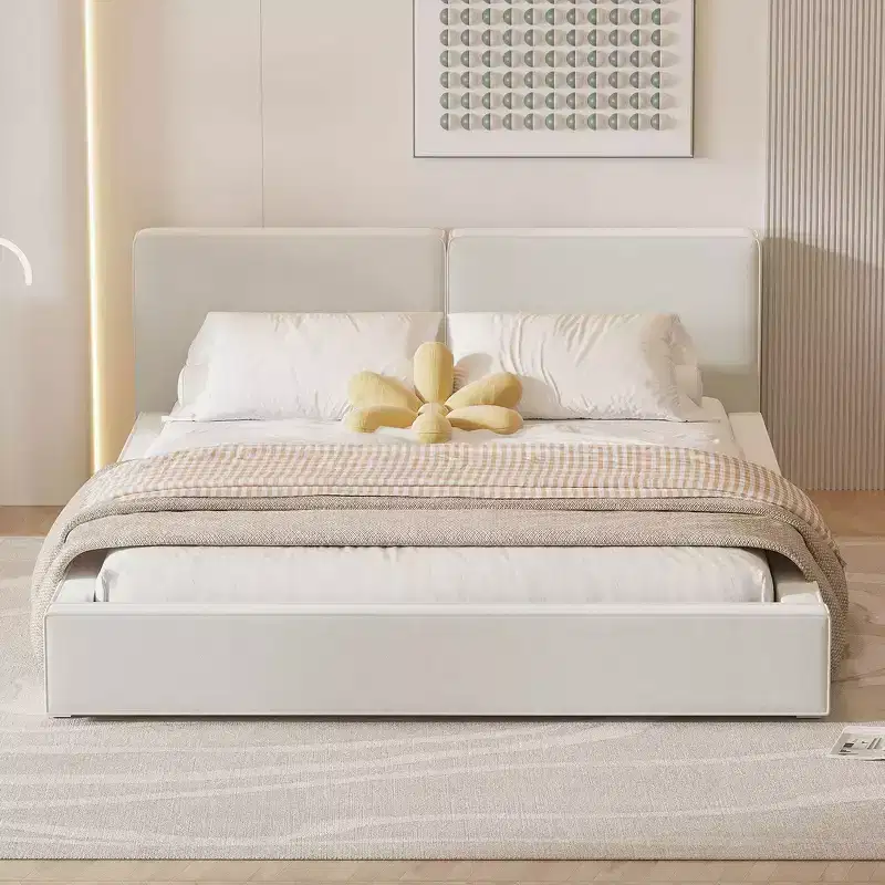 Whisen Queen Size Velvet Platform Bed with Upholstered Grounded Bed with Solid Frame, Easy Assembly