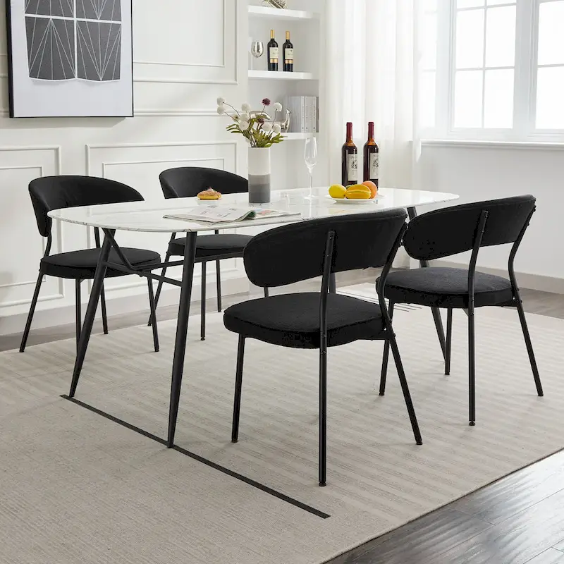XINMICS Dining Chairs with Curved Backrest, Modern Fabric Upholstered Boucle Kitchen Dining Room Chairs Set of 2/4/6