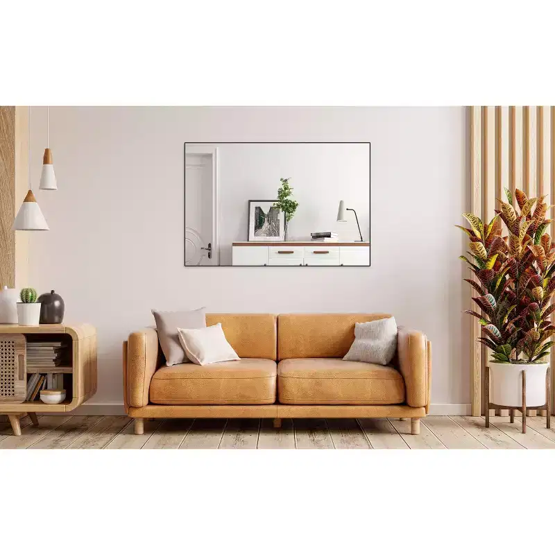 48x32 Modern Black Frame Bathroom Mirror: Oversized, Aluminum, Wall Mounted, Vertical/Horizontal