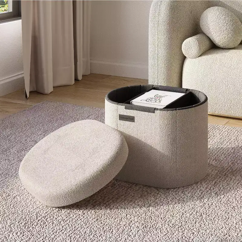StorageBud Storage Bench for Bedroom End of Bed, Boucle Oval Storage, Large Storage Ottoman Bench, Entryway Bench with Storage