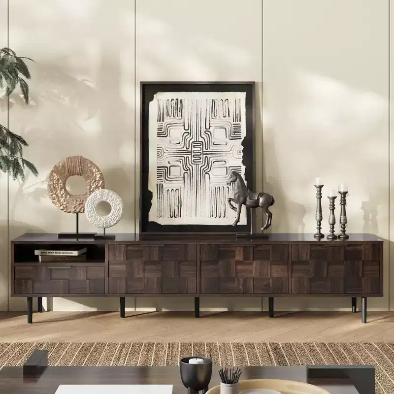 TV Stand for TVs up to 85, Mid Century Modern TV Console Media Console Entertainment Center with Storage Cabinets & Drawer, Walnut - ModernLuxe