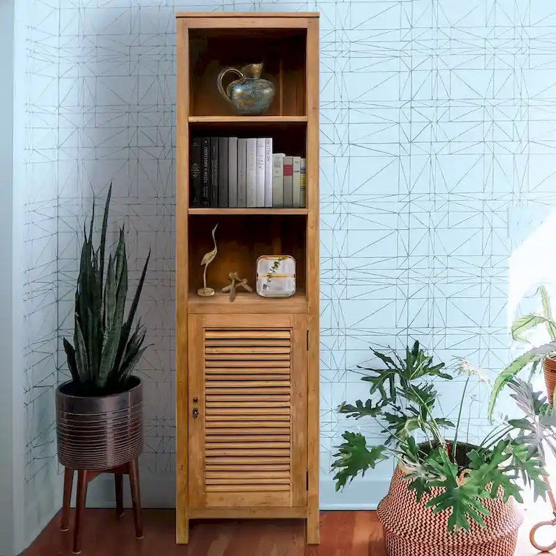 Tan Louvered Cabinet, 3 Open Shelves + Louvered Door, 1-Person Assembly
