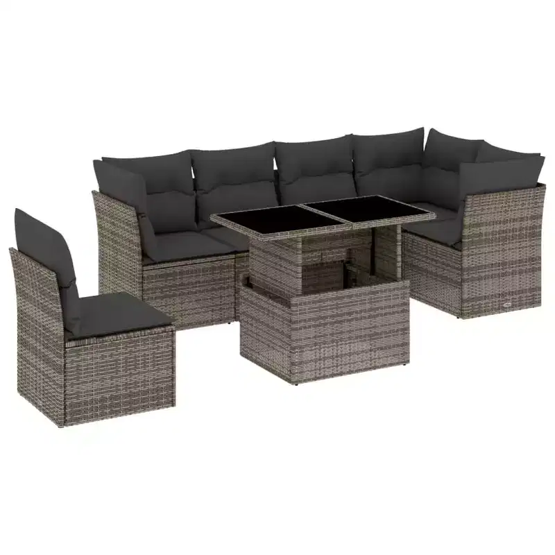 vidaXL 7 Piece Patio Sofa Set with Cushions Poly Rattan