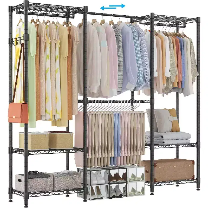 Heavy Duty Clothes Rack 870LBS - Extendable Rod, Adjustable Portable Garment Organizer, Freestanding Closet System 13.78Dx90Wx71H Black