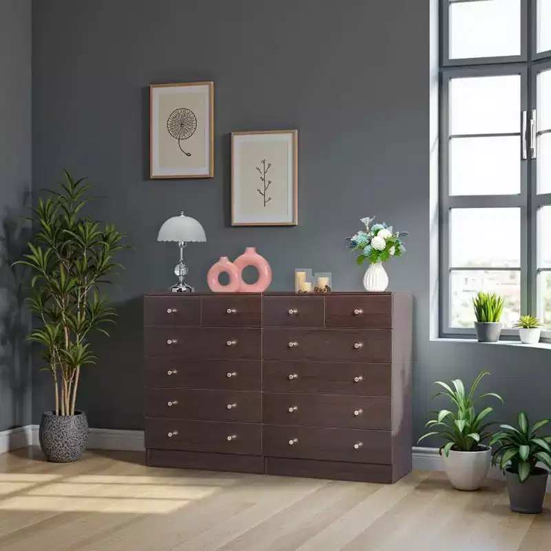 Karl Home 6-Drawer Brown Particle Board 25.98in. W Chest of Drawer