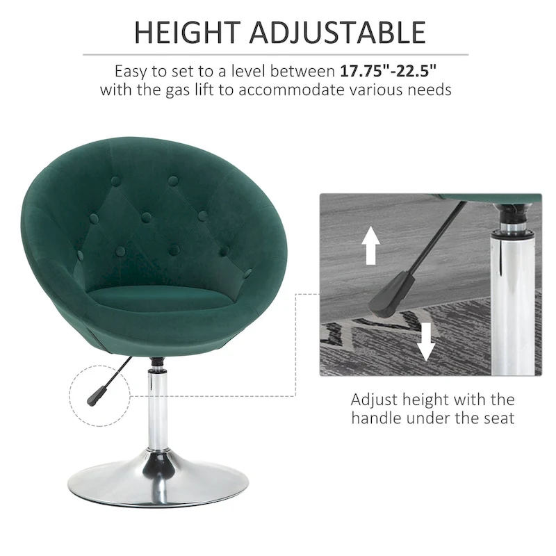 HOMCOM Swivel Accent Chair Modern Makeup Vanity Chair Adjustable Height Leisure Lounge Chair