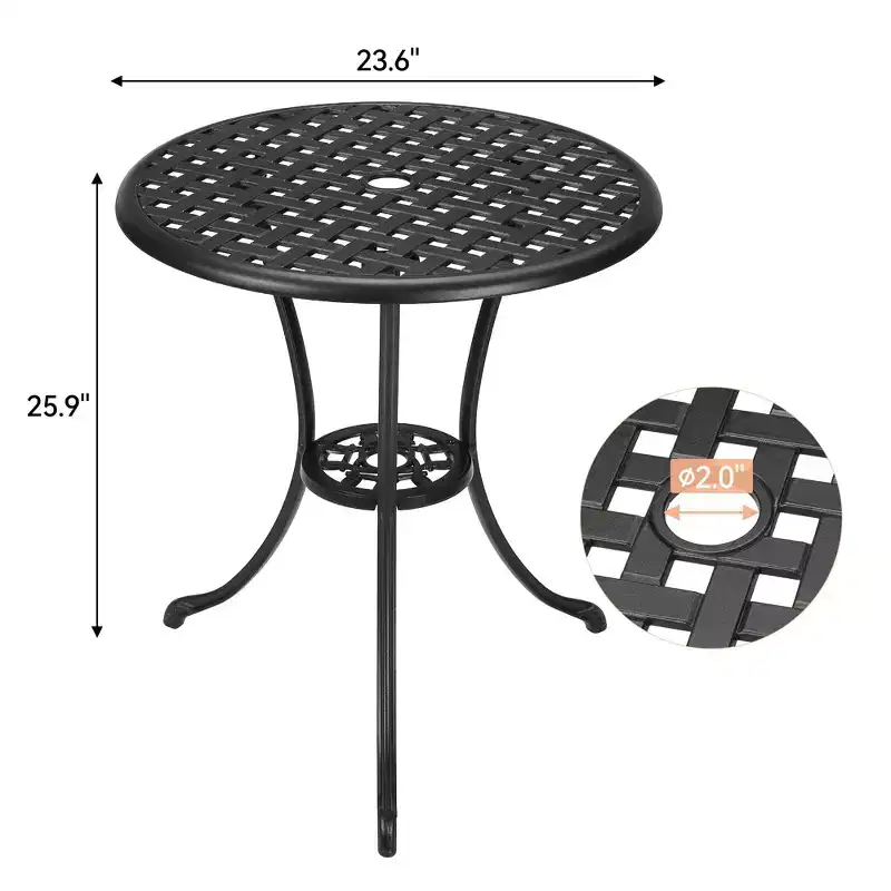 Whizmax Patio Bistro Table, 23.6 Round Outdoor Coffee Table with Umbrella Hole, Outdoor Cast Aluminum Bistro Table Side Table for Balcony Backyard