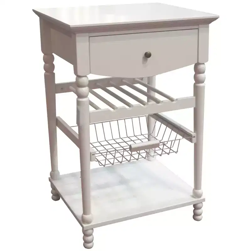 Kitchen Cart with Drawer, Storage Shelves & Basket - White