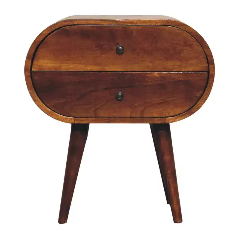 HomeRoots 24 Chestnut Solid Wood Oval Two Drawer Nightstand