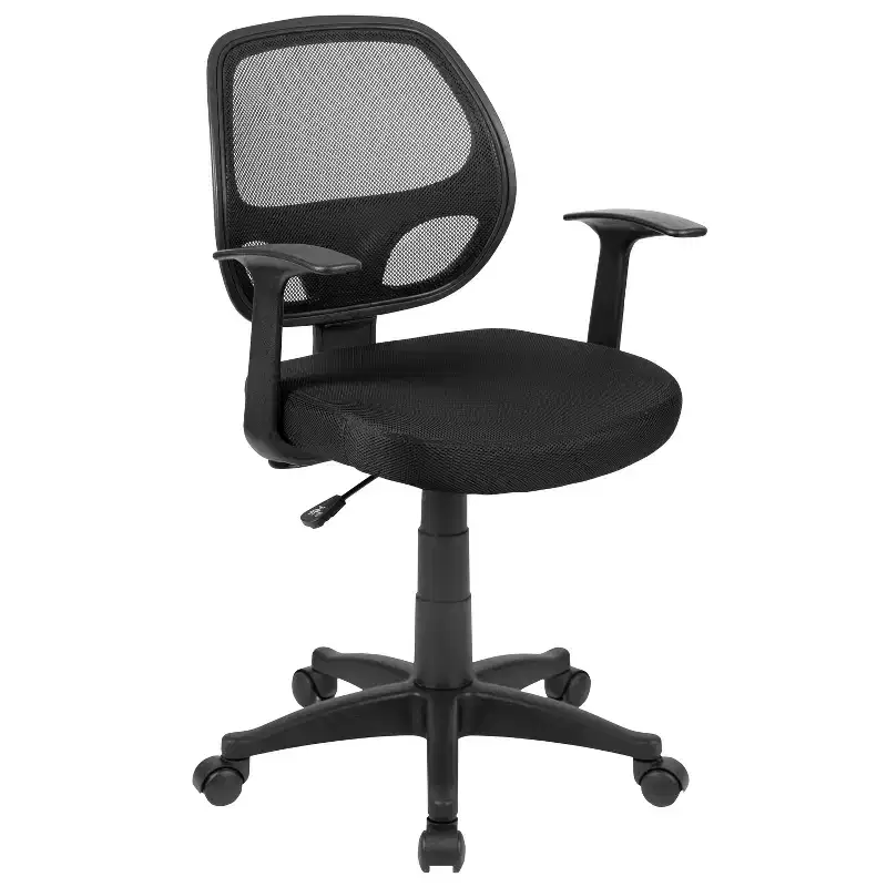 Mid-Back Black Mesh Swivel Task Office Chair with T-Arms