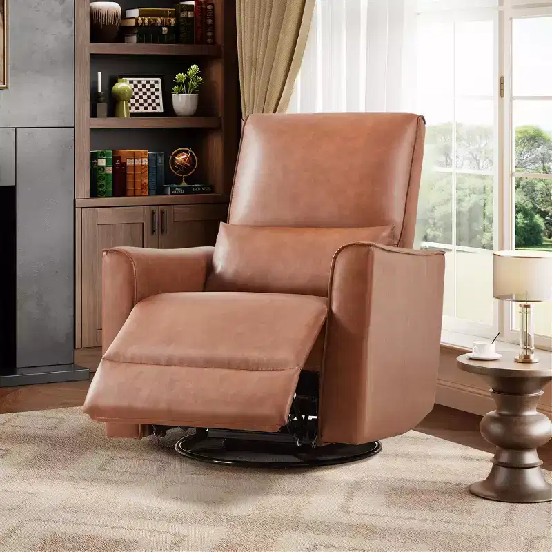 Swivel Rocking Recliner Chair, Manual Recliner Glider, Lumbar Support & Padded Armrest, Comfortable Rocker Recliner, for Living Room, Bedroom