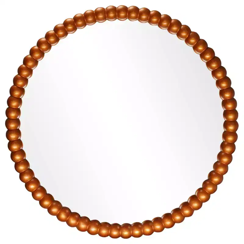 WallBeyond 28" Beaded Round Mirror Gold