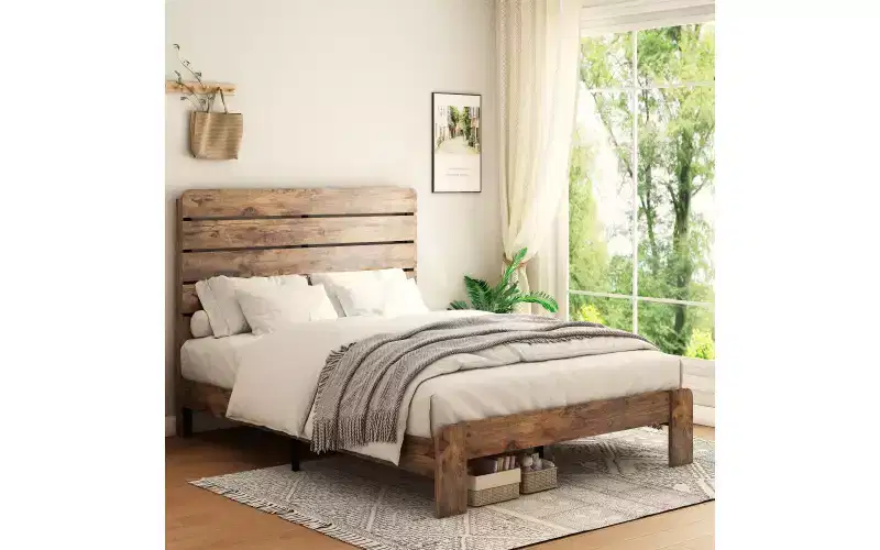 Queen Bed Frame, Queen Size Heavy Duty Bed Frame, Platform Bed Frames with Wood Headboard & Footboard, Noise Free, No Box Spring Needed, Brown