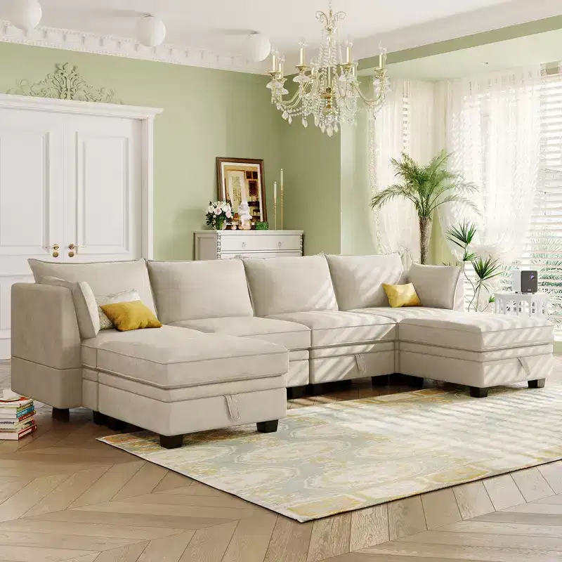 115.1 Modern Large U-Shape Storage Sectional Sofa, Convertible Sofa Bed with Reversible Chaise - ModernLuxe