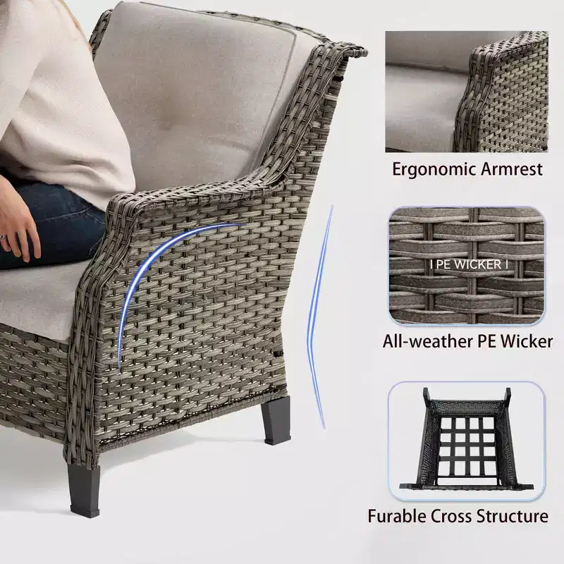 Bestier Patio Furniture Set, 5-Piece Wicker Conversation Set with Thick Cushion and Ottomans, Outdoor Rattan Sofa Chairs for Backyard, Garden, Porch