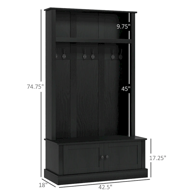 HOMCOM Freestanding Hall Tree, Entryway Bench with Coat Rack, Shoe Cabinet and Top Shelf