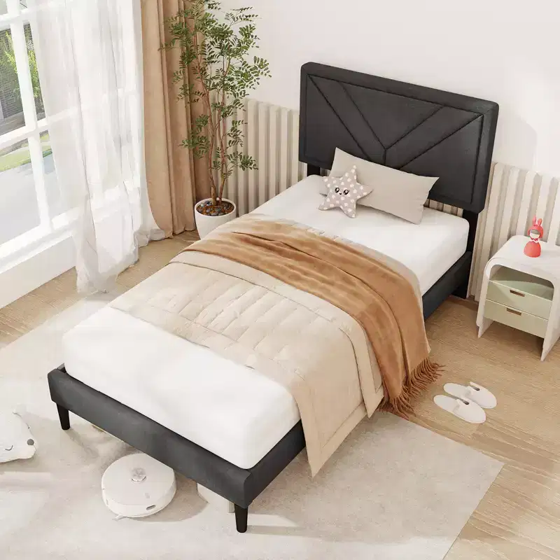 Costway Twin / Full / Queen Size Bed Frame w/ Tufted Headboard & Wooden Slats Easy Assembly