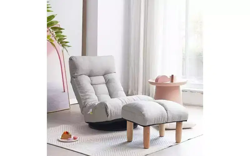 Gray Single Adjustable Reclining Floor Chair with Footrest & Swivel Base