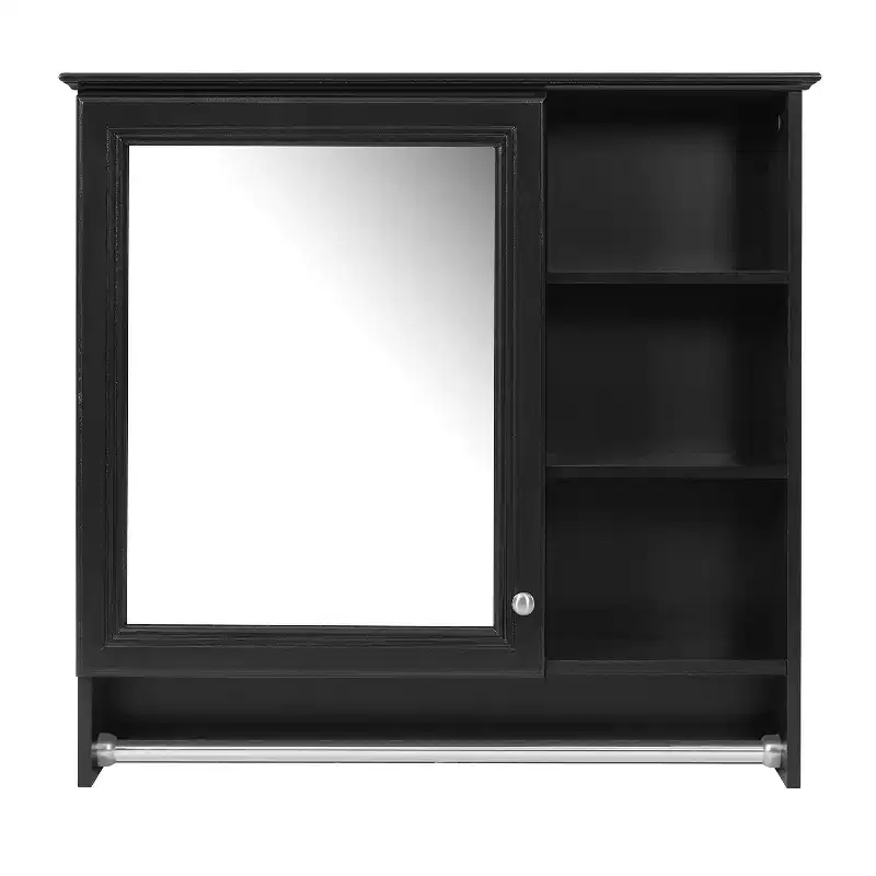 Black / White Wall-Mount Mirror Cabinet with Storage, Single-User, Adjustable Shelf