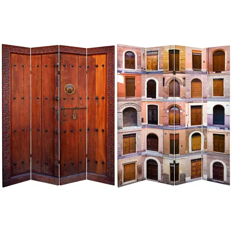 6-Foot Tall 4-Panel Canvas Room Divider Double-Sided Door Print