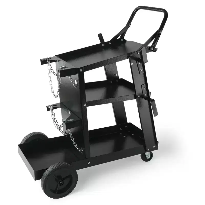 3-Tier Heavy Duty Welding Cart with 400 lbs Capacity, 360° Swivel Wheels & Safety Chains