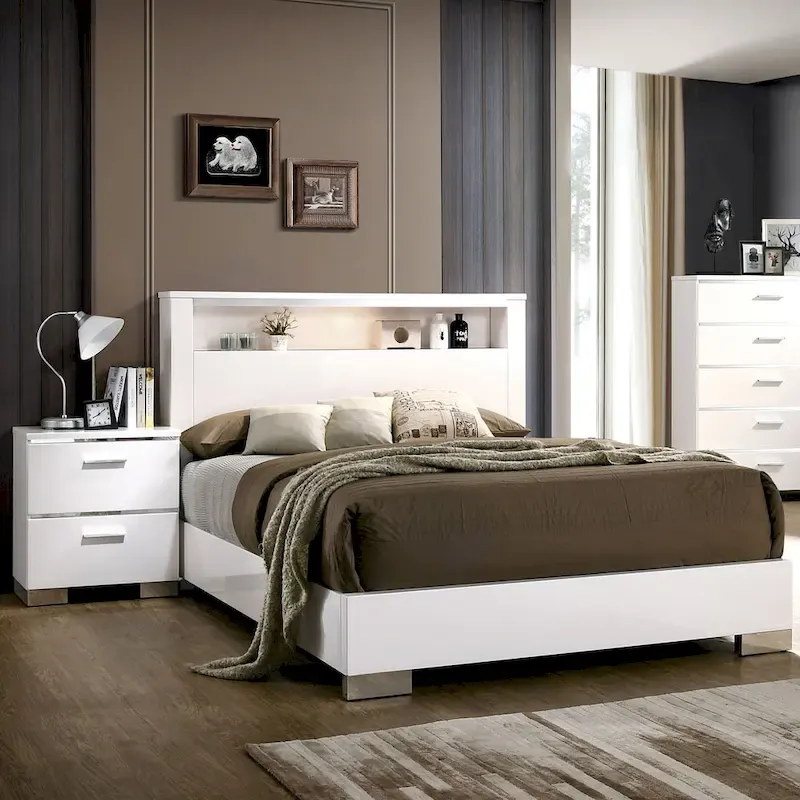 Champs Contemporary Queen Solid Wood Storage 3-Piece Panel Bed with USB Port Set by Furniture of America