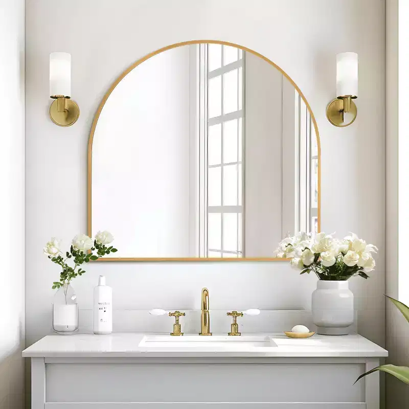 MAYEERTY Hanging Mirror Aluminum Alloy Thin Edge Right Angle Arch Gold