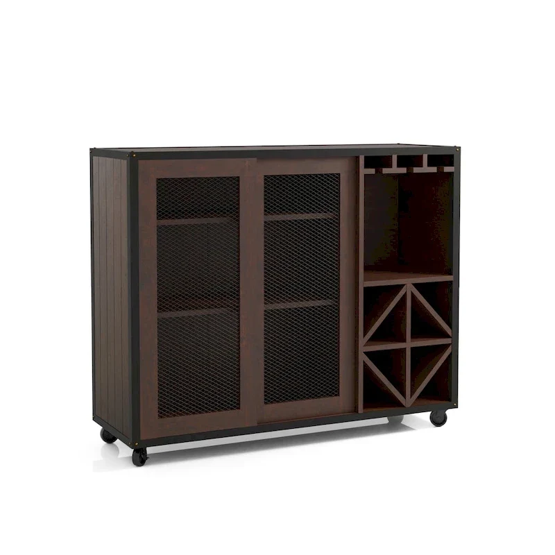 Modern Walnut 47-inch 3-shelf Dining Buffet, Walnut Dining Sideboard with Wine Storage