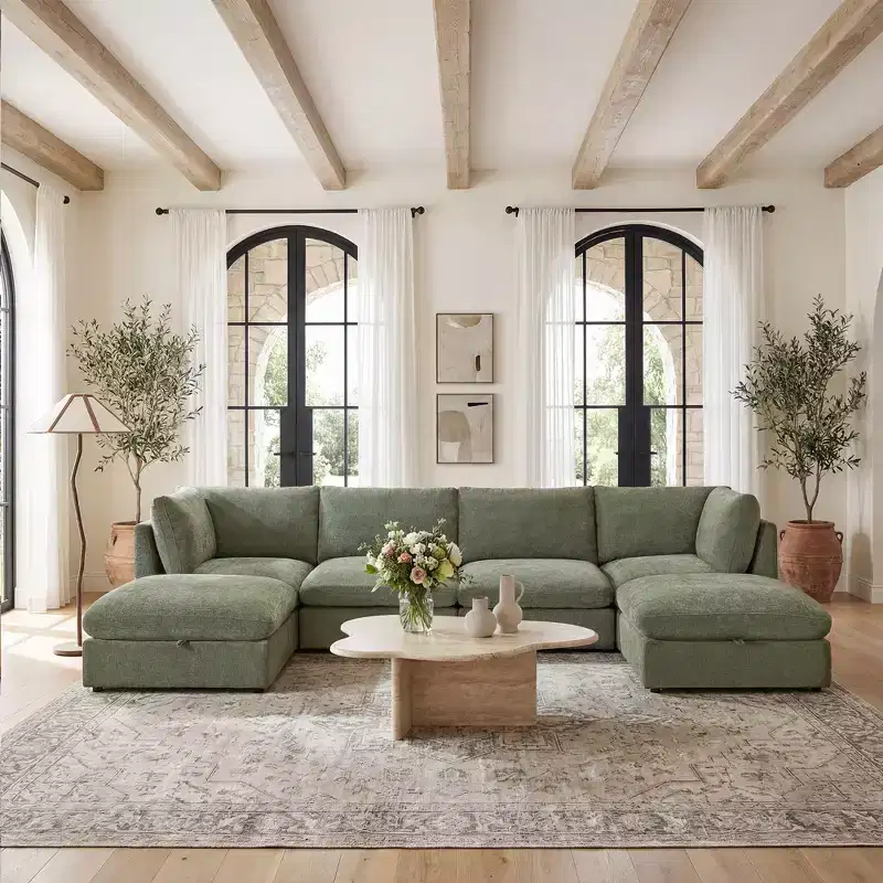 Morden Fort 140'' Modular Sectional Sofa with Storage Ottoman, U Shape Cloud Couch with 22 Deep Seat, Modern Chenille Sectional Sofa for Living Room